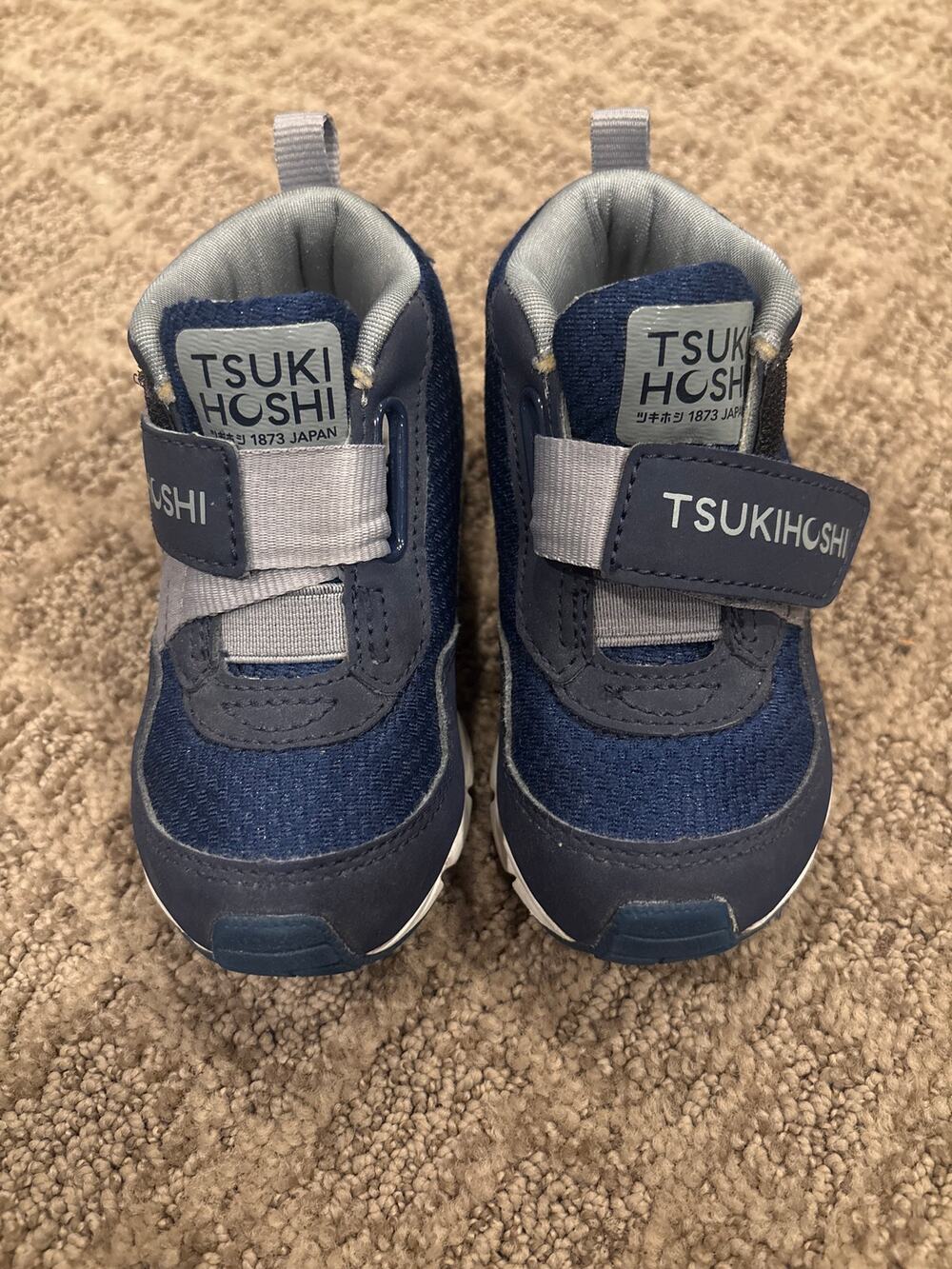Tsukihoshi Boys Sneakers Size 8 Navy Blue Gray Double Strap Athletic Shoes